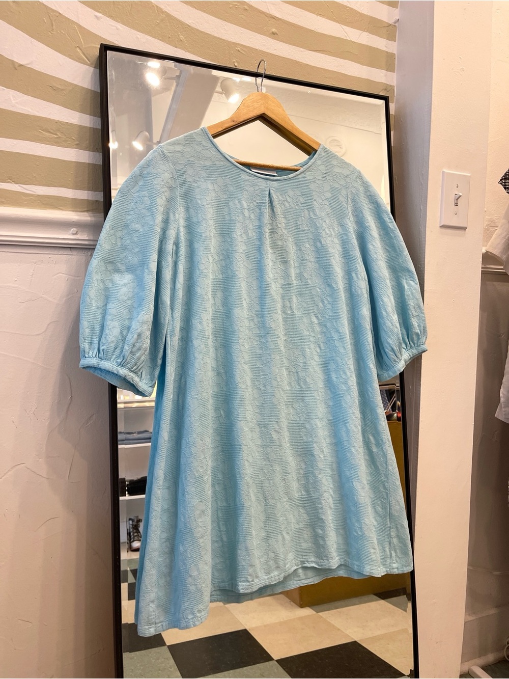 NWT Bryn Walker baby blue waffle knit floral cotton mini Lucien dress SMALL